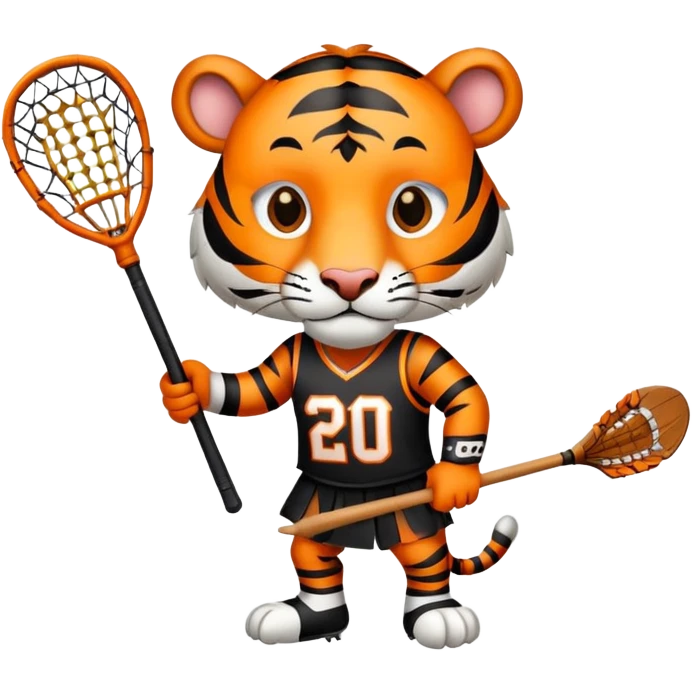 Tiger pkaying jersey number 20 Lacroose eating a ram with lacrosse stick  emoji