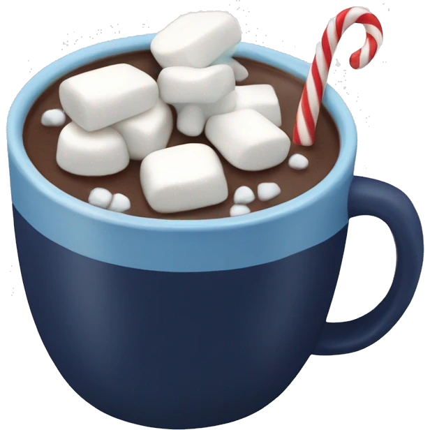 Navy blue mug of hot chocolate with marshmallows  emoji