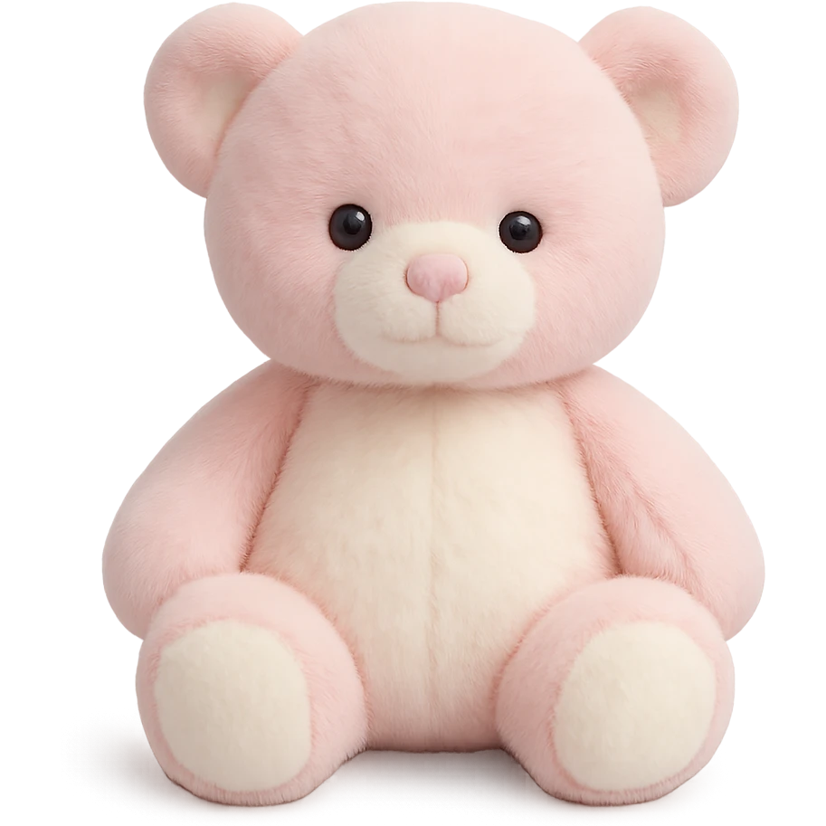 soft plush teddy bear with pink and white fur, flat lighting, no shadows, transparent background, cuddly, shadowless emoji