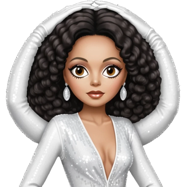 Diana Ross with dark brown hair, white sequin outfit emoji