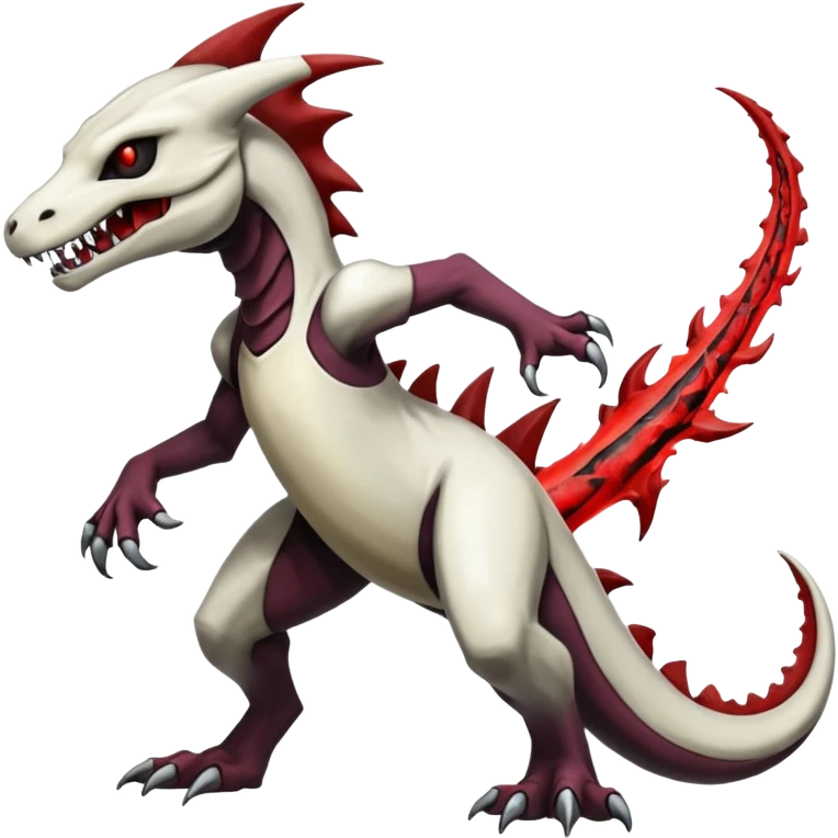 Shiny White Evil Glowing Eldritch Marowak-Salandit-Duskull-Darkdramon-fusion with bloody red markings emoji