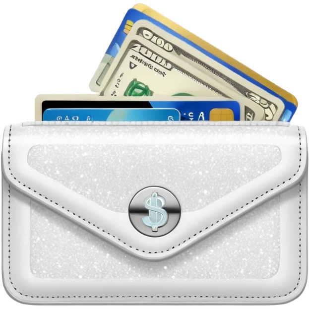 glitter white wallet with money and card emoji