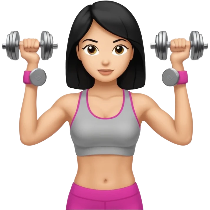 mujer fit con pelo negro y sosteniendo 2 mancuernas emoji