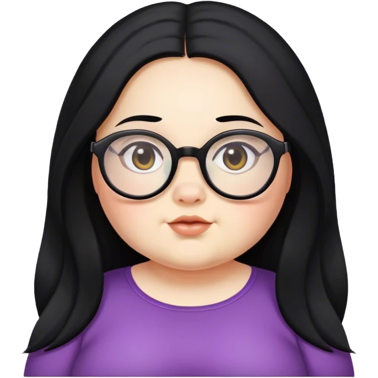 very Long black hair chubby girl with glasses emoji