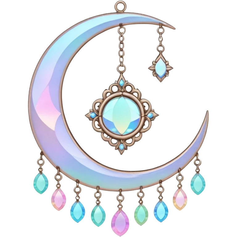 glossy Pastel iridescent crystal crescent damask moon suncatcher emoji