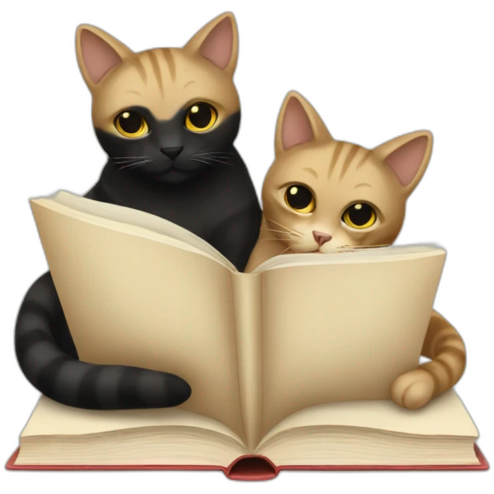 Beige and black cats reading book emoji