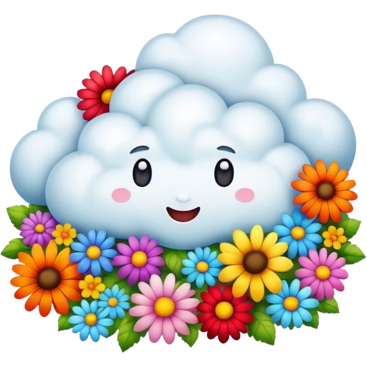 A fluffy cloud made entirely of colorful flowers emoji