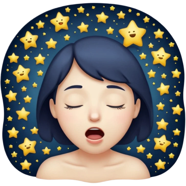Emotion: sleepy, half-closed glowing eyes, tiny yawn, floating stars
 emoji