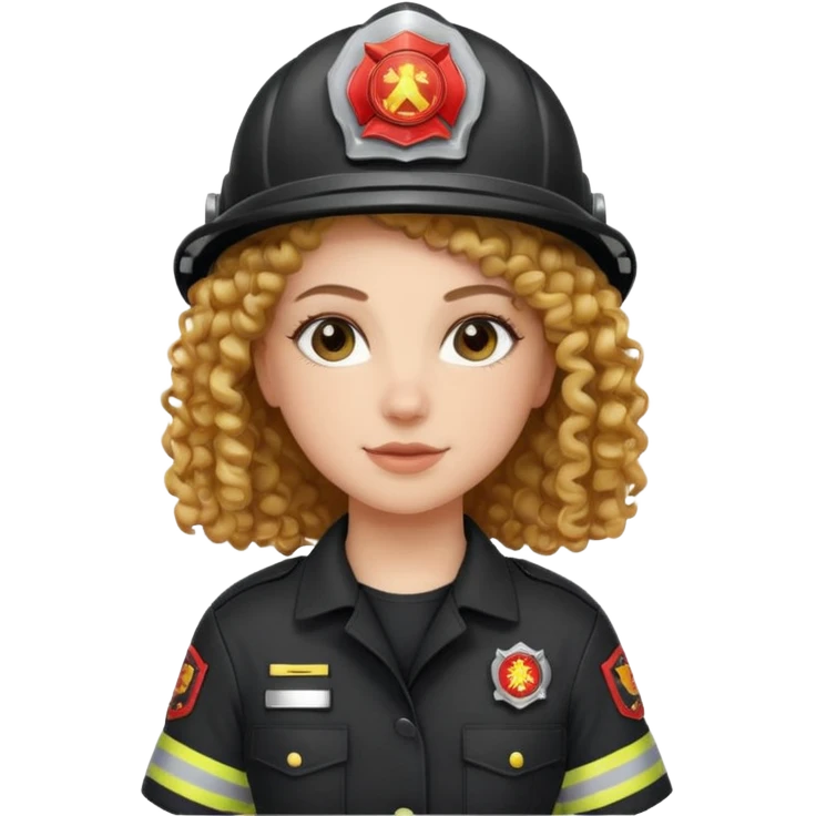 Firefighter white girl curly hair with Black uniform emoji