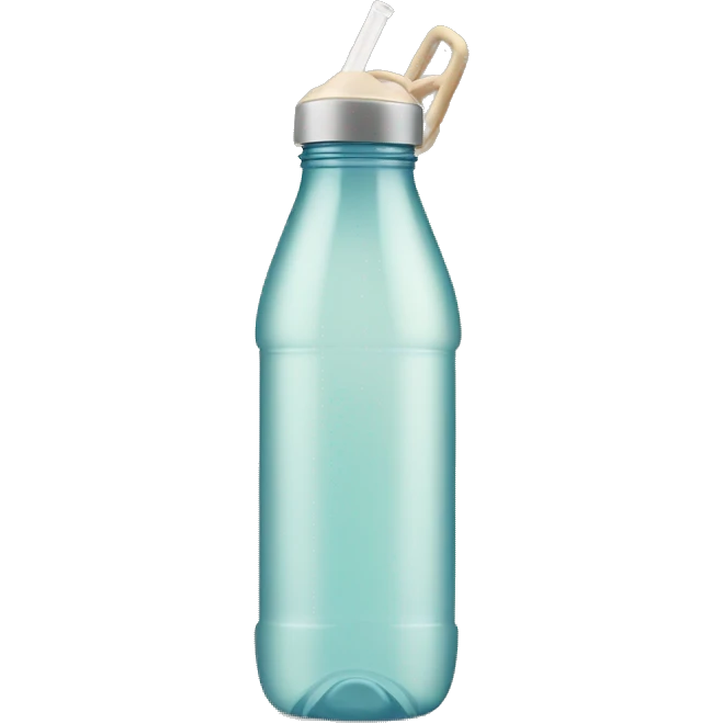 Beige water bottle with handle and straw emoji