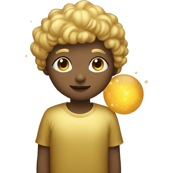 Person wearing t shirt filled with golden galaxies emoji