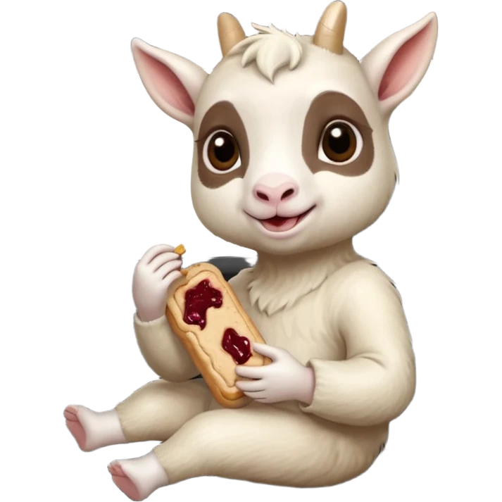 cute baby goat eating peanut butter and jelly driving in a bmw x1, holding a peanut butter and jelly in hand emoji