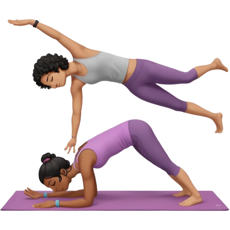 A white guy with black curly hair and an India girl doing yoga together in downward dog emoji