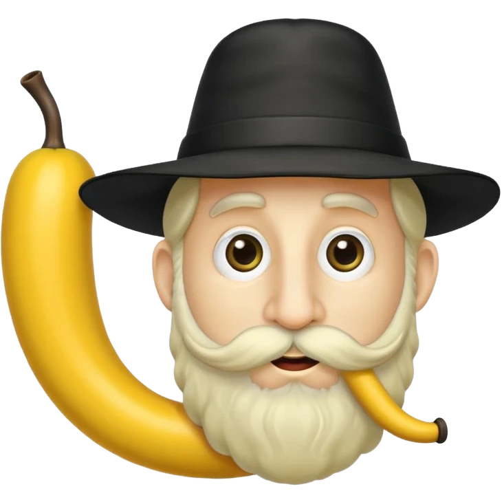 Yellow rabbi apple emoji with hat and wavy side hair and longue phallic nose emoji