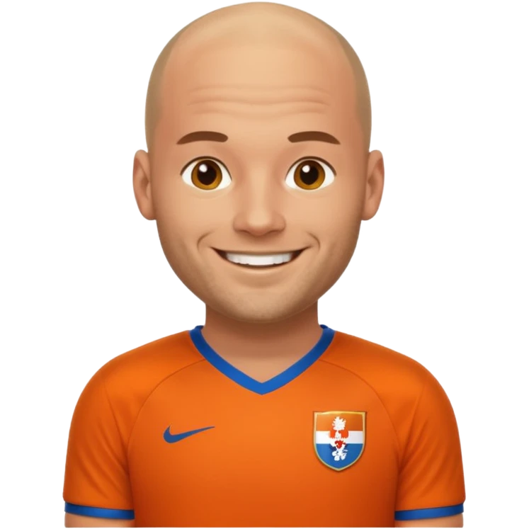 Wesley Sneijder, Dutch footballer, bald, smiling, wearing an orange Netherlands football jersey emoji
