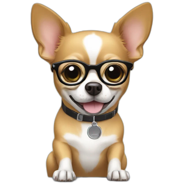 chihuahua working on a computer with glasses emoji