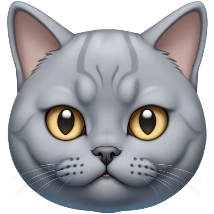 Cinematic Bored Grey British Shorthair Cat Portrait Emoji, Head tilted with a scrunched, utterly disinterested expression, sleek soft grey fur with subtle blue undertones, Simplified yet sharp features, highly detailed, glowing with a dull, indifferent glow, high shine, poised but exuding a sense of boredom, stylized with an air of subtle annoyance, focused yet clearly uninterested, soft glowing outline, capturing the essence of a bored yet adorably snarky kitty, so lifelike it feels like it could roll its eyes and sigh dramatically at any moment! emoji