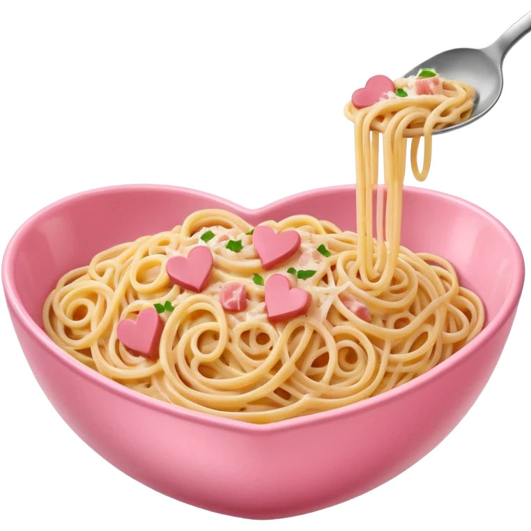 Spaghetti carbonara, in a pink bowl, the bowl should be heartshaped emoji