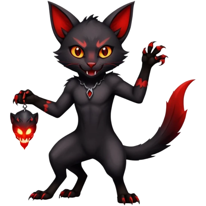 Dark Vampiric Black Lykoi-Caracal-Bat-Litten-Torracat-Noibat-Hybrid (Full body) emoji