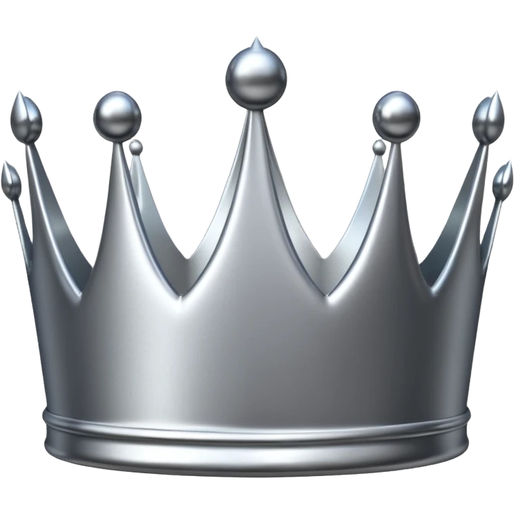 A luxury silver crown emoji, chrome metallic finish, smooth rounded edges, subtle sparkle, polished reflective surface, cute proportions, iOS emoji style, centered on a clean white background, soft studio lighting, no outlines emoji