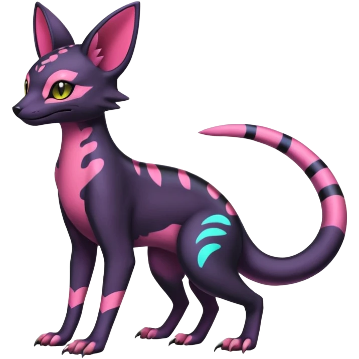 Neon pastel Salandit-Umbreon-Genet-Noivern-Noibat-Serval-Hybrid (Full body) emoji