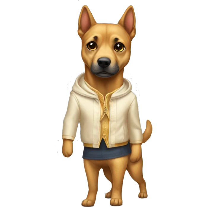 un alce vestido con ropa mormona pasaendo un perro golden emoji