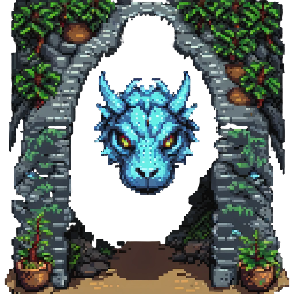 giant dragon head as a cave entrance, pixel art style emoji