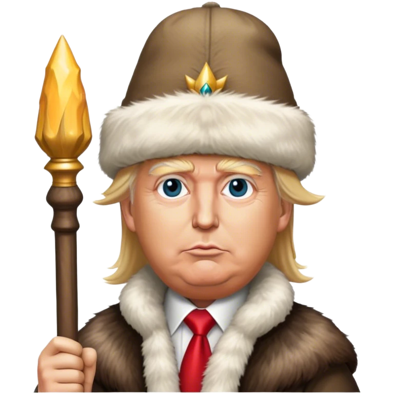Donald Trump is a king in a fur hat, holding a staff
realistic emoji