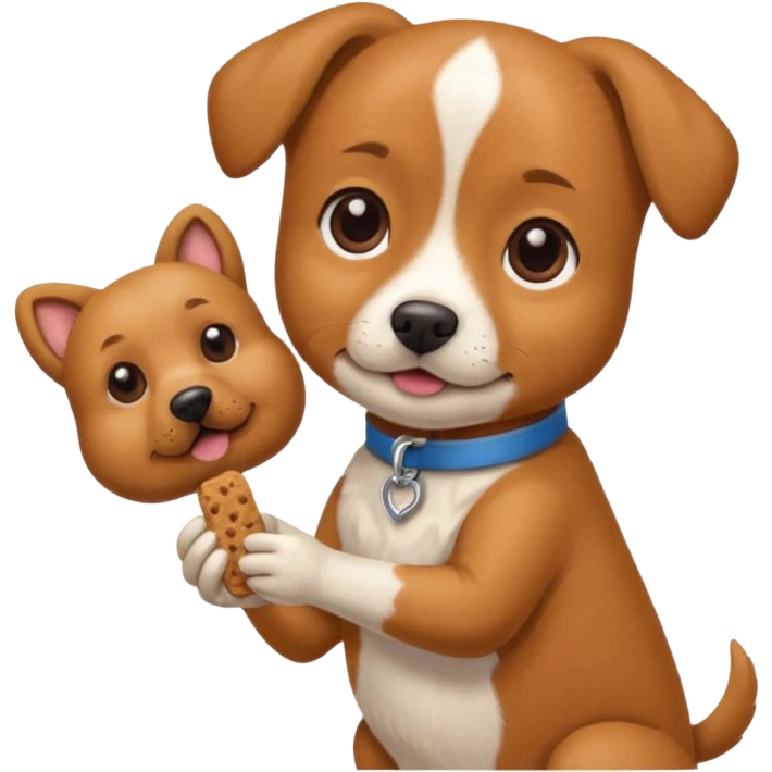 trainer hand holding a treat in front of a dog emoji