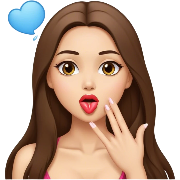 Sexy girl with long straight brunette hair blowing kiss emoji