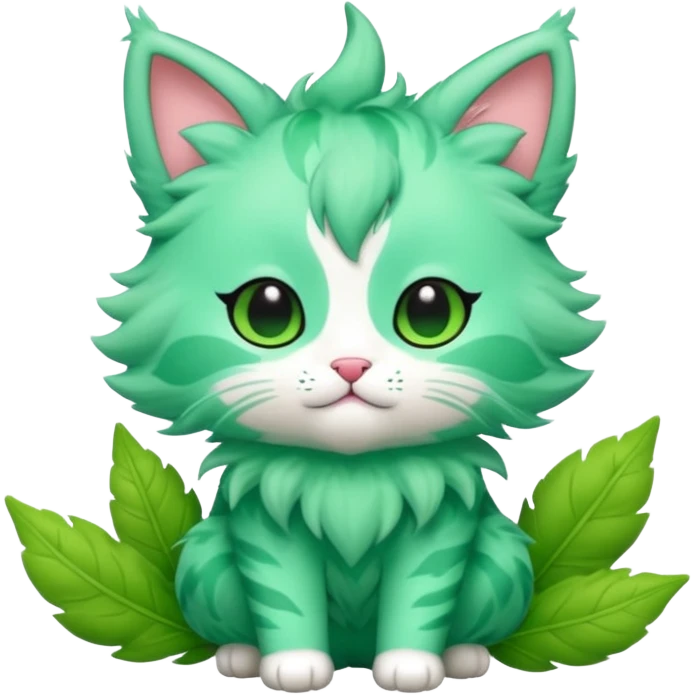 Toony Chibi Kawaii Minty Leaf Juicy Feline Fluffy Sprigatito-Fakémon-creature (full body) emoji
