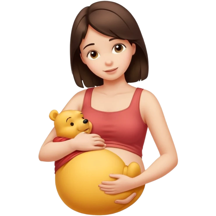 Pretty brunette girl rubbing Winnie the Pooh’s belly emoji
