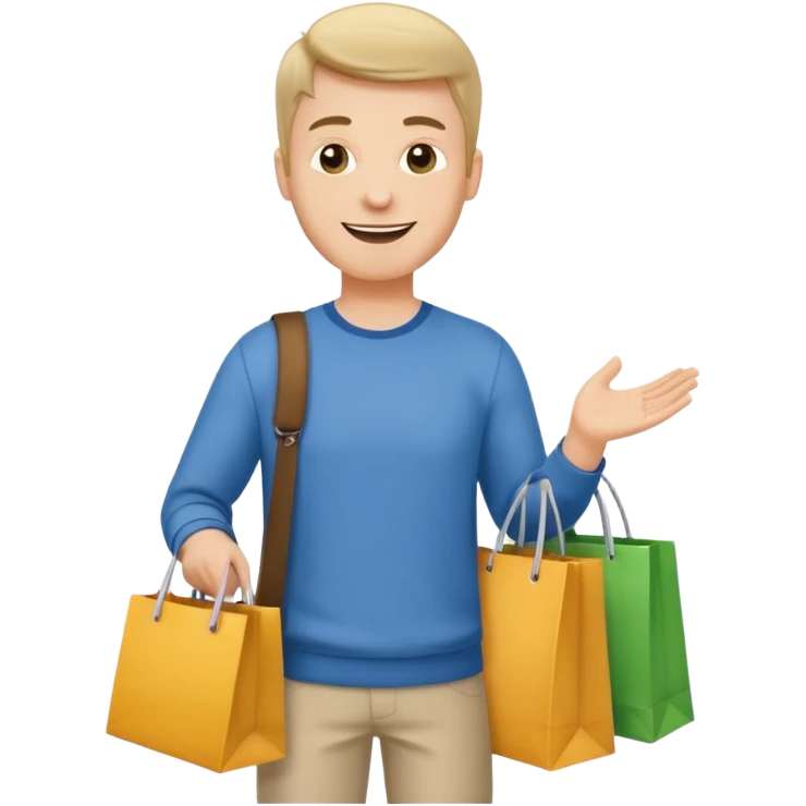 a white man with clothing shopping bag emoji