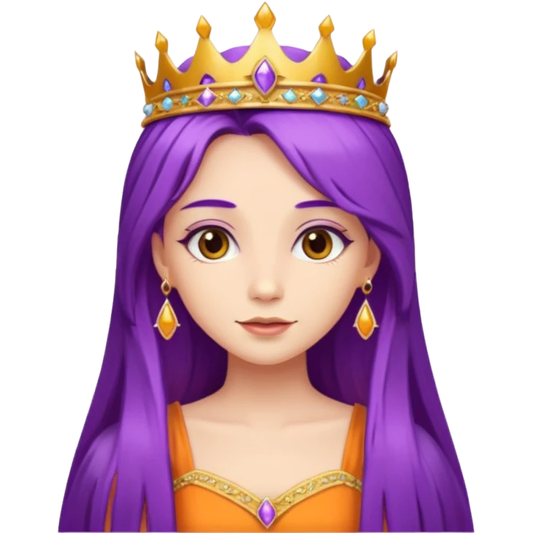 Princesses with long Purple Hair in Gown with gold Tiara, orange dress emoji