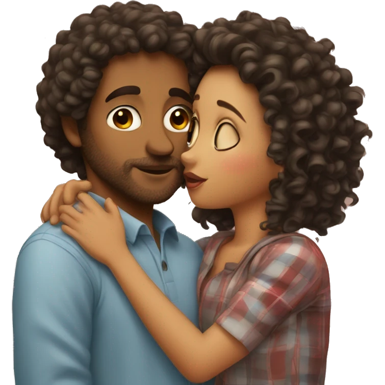 Girl with curly hair kissing man emoji