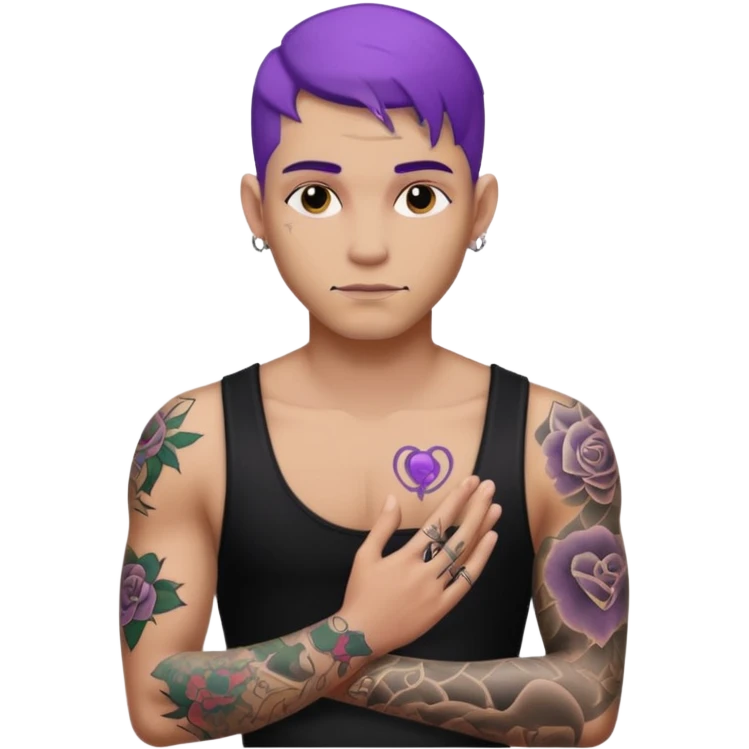 men with tatoos and hightlight that tatoos with purple hair and black dress emoji