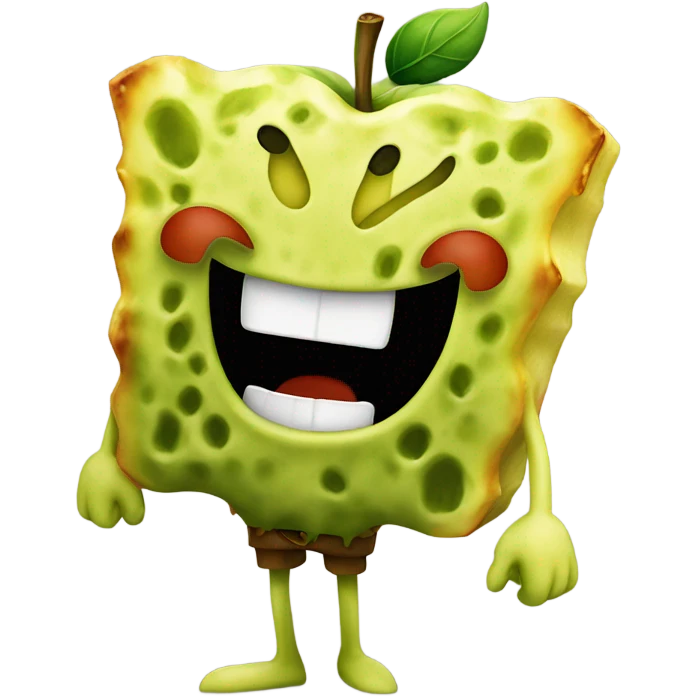 SpongeBob laughing holding apple emoji
