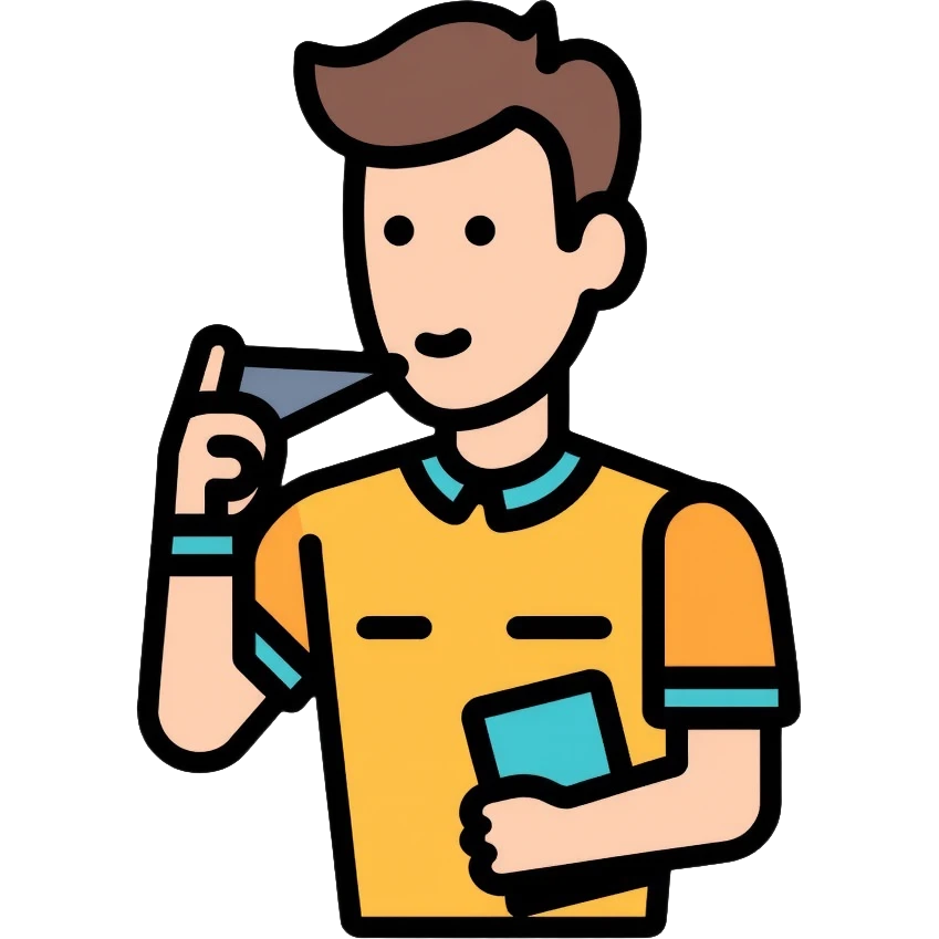football referee with whistle and card, soccer official emoji
