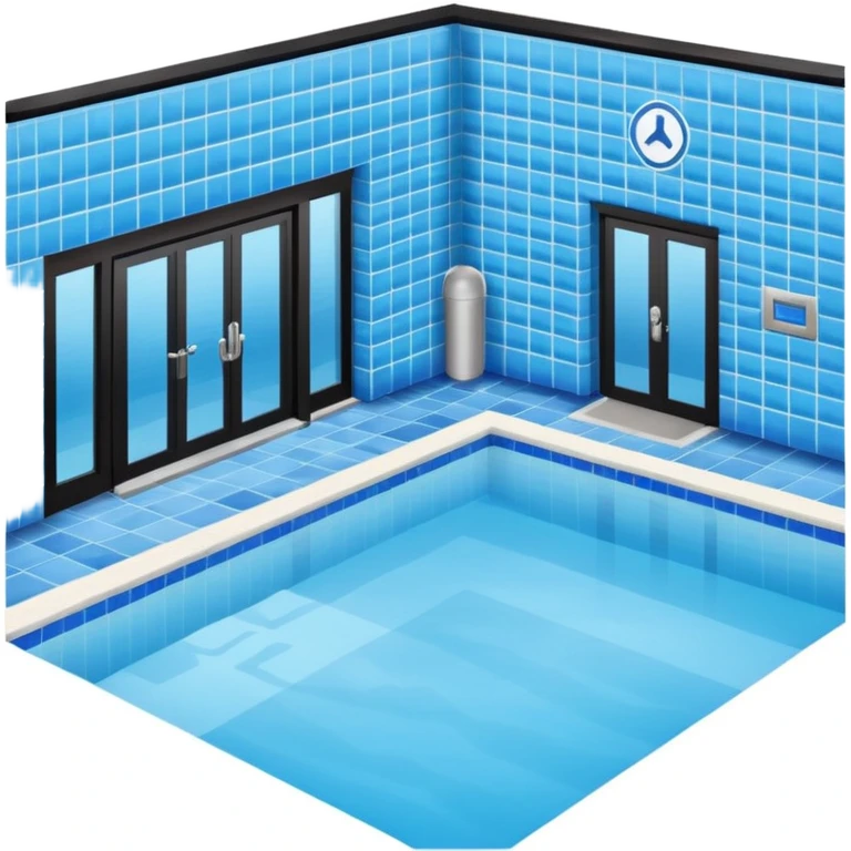 Hotel indoor Pool with entrance door and gym next to it  emoji
