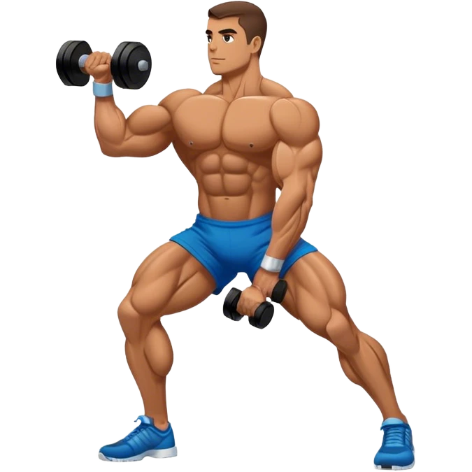 side-view bodybuilder dumbbell lunges emoji
