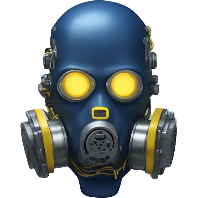 Dark Blue skin cyborg head with yellow respirator mask and circuitry emoji