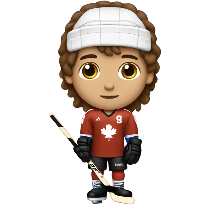Boy Hockey player long brown hair number 7 jersey emoji