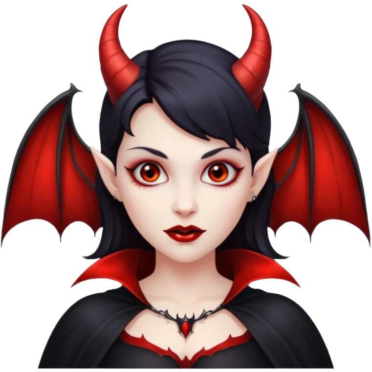 Vampire woman with devil horns and bat wings emoji