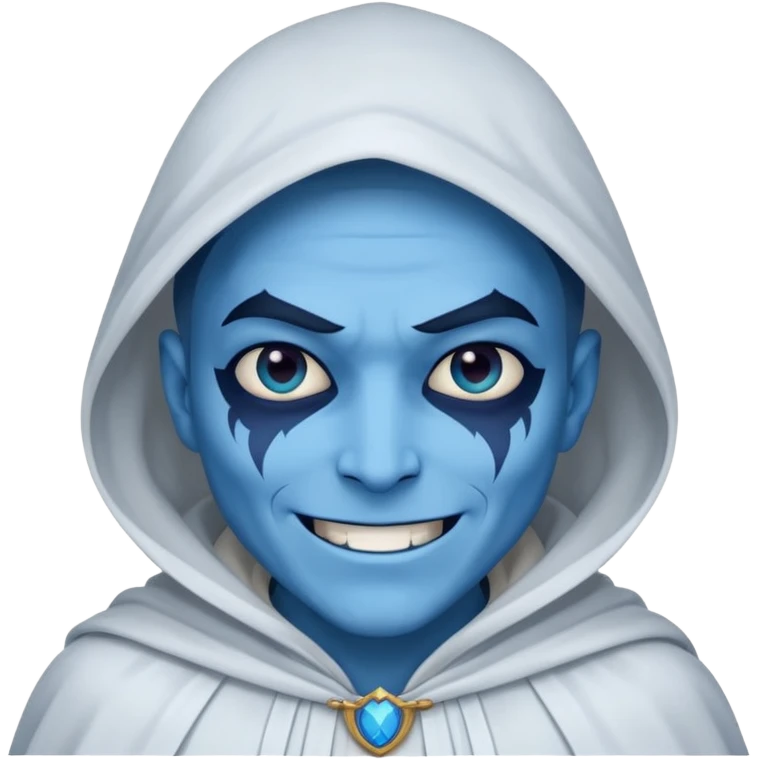 villain smiling with a white cloak, blue skin emoji