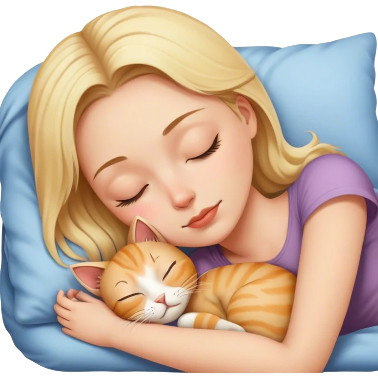 Blonde white girl sleeping with cat emoji