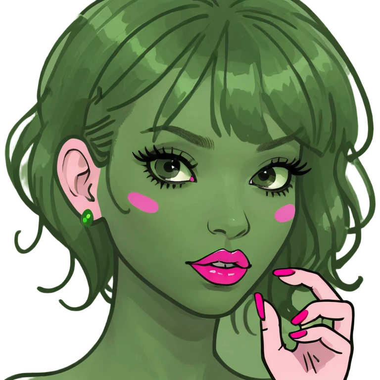 Girl with hair, nails, pink lips and lashes emoji