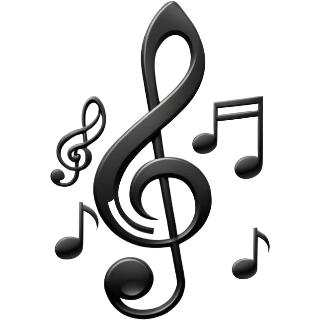 Minimalistic flat vector icon, iOS style, thin black contour on white background. Treble clef and musical notes. Clean, no text, no shadows.
 emoji