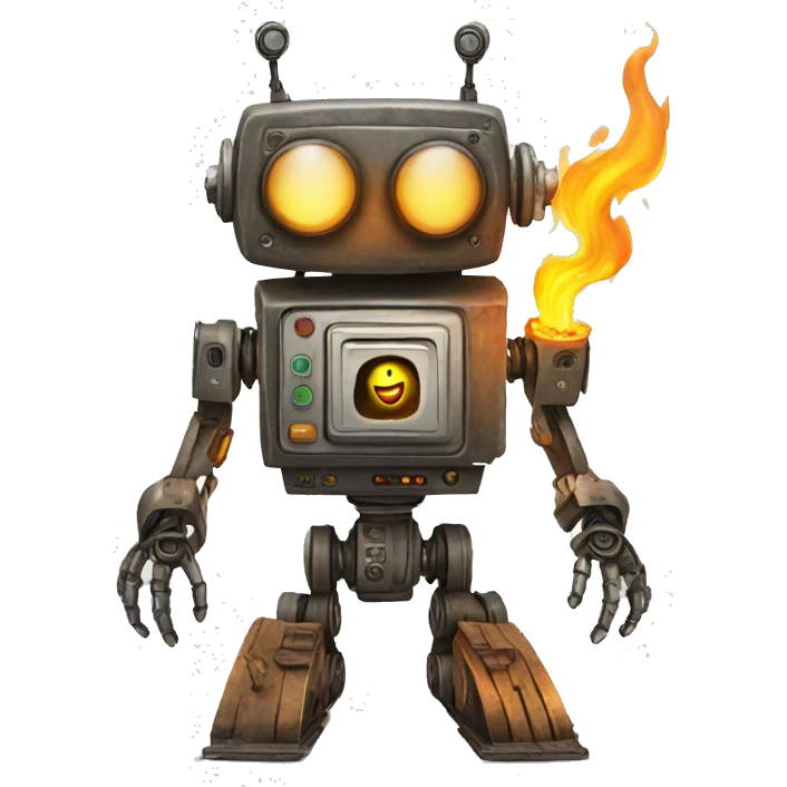 computer burning man extenguishing robot emoji