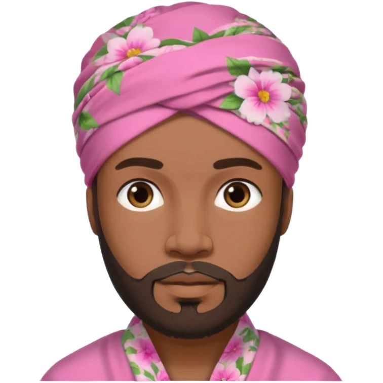 Black male, goatee beard, wearing pink floral turban-style head wrap emoji