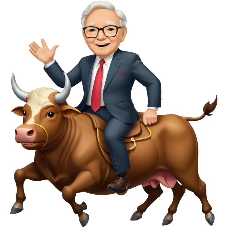 happy Warren Buffet riding bull emoji